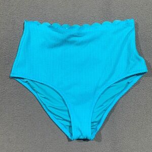Aerie Teal Blue Scalloped High Waisted Full Coverage Bikini Bottom Small